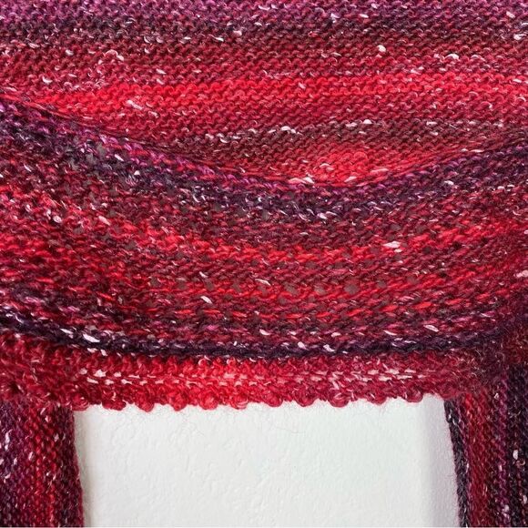 Handmade Red Burgundy Knit Crochet Shawl Wrap Sweater - Picture 3 of 6